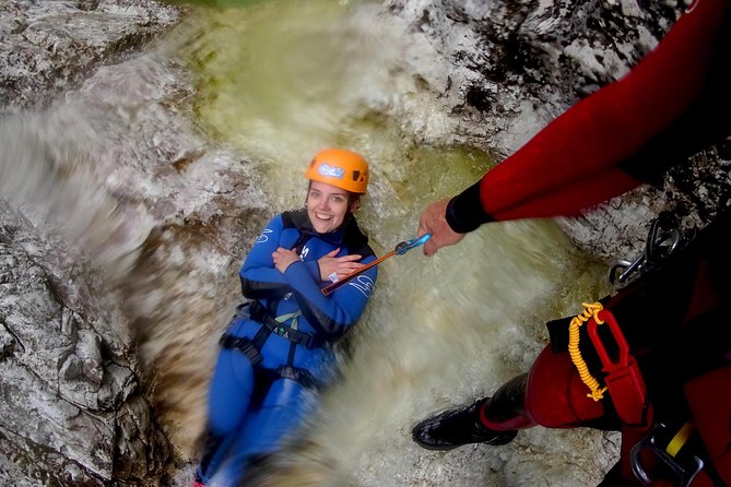 Canyoning Fratarica - Entering the canyon with rope, water, and rock