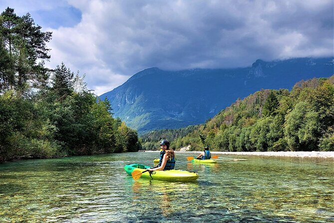 Explore Soča River on Sit on top Kayak with Free Photos - Boka Waterfall and Mt. Triglav views