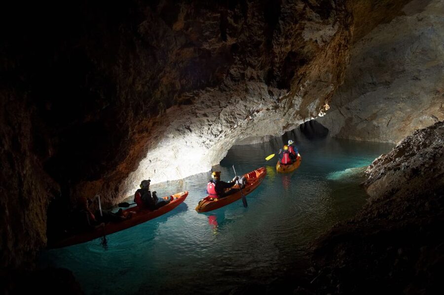 From Bled: Full-Day Underground Kayaking - Getting into the sit-on-top kayaks