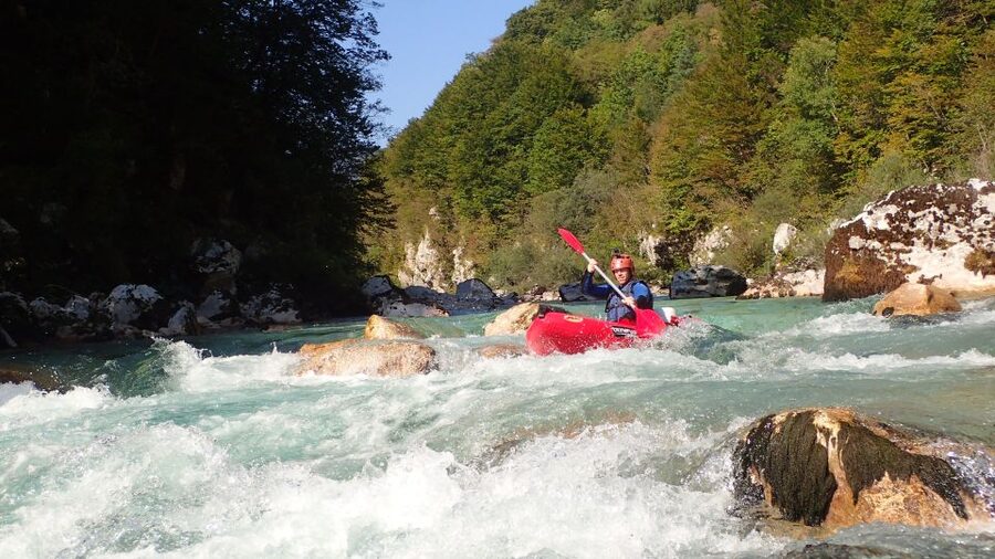 From Bovec: Whitewater kayaking on the Soča River - From gentle current to class III rapids
