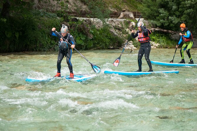 Soca Whitewater Stand-up Paddle Boarding Small Group Adventure - Finishing downstream and returning to Bovec